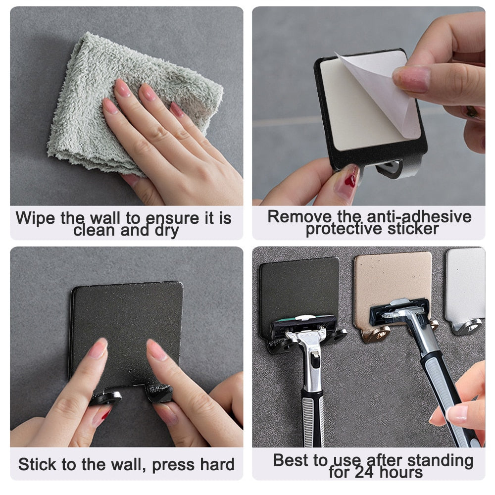 Norvo | Punch-fri Razor Holder Oppbevaringskrok (1/2/3 Biter) - Veggmontert Barberhylle for Menn til Badet