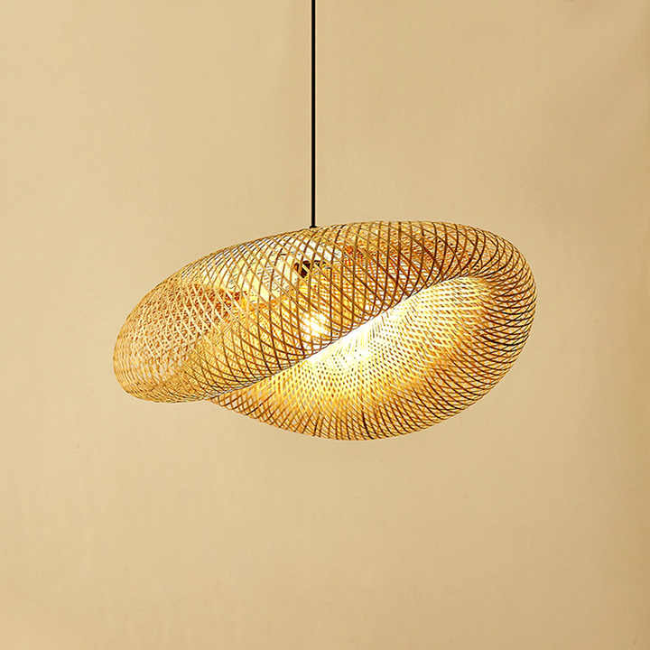 GarduruBamboo Pendellampe | Naturlig Pendellampe | Håndlaget Belysning for Stue & Spisestue