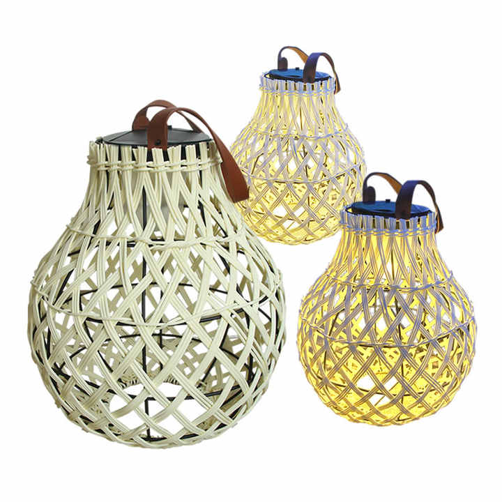 Norvo | Solr LED Rattanlampe – Stor utendørs belysning i oval design for hage og terrasse