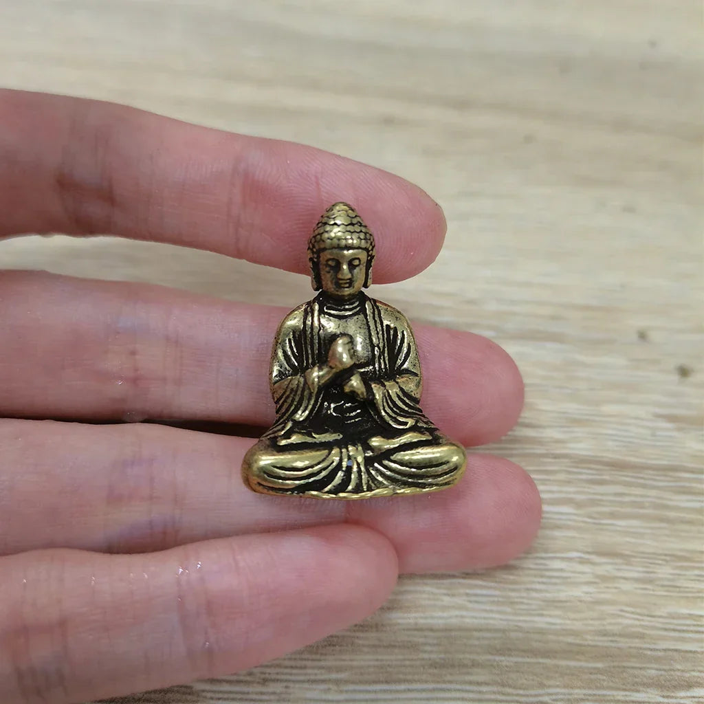 Norvo | 10 deler mini messing sitte Buddha statue figur for reise buddhisme tilbedelse hjem kontor skrivebordsdekorasjon