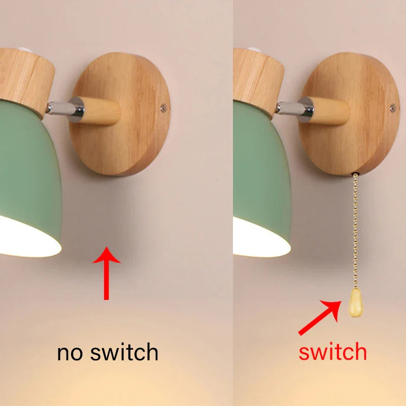 Norvo | LumoNord Macaron Vegglampe | Tre & Metall | 90° Svingbart Lyskildehode | Skandinavisk Design | E27 Sokkel (uten pære)