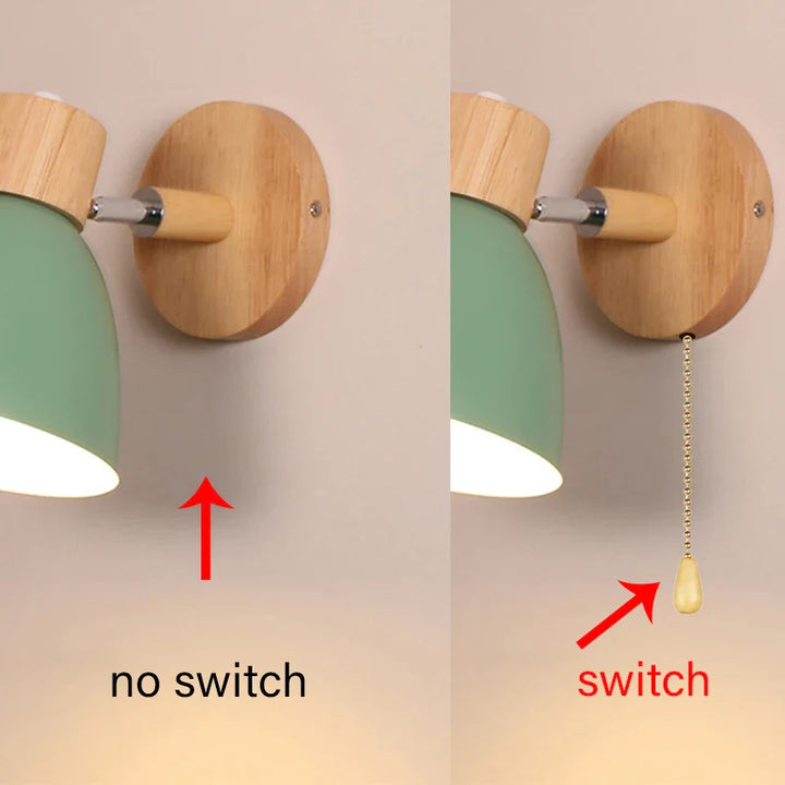 Norvo | LumoNord Macaron Vegglampe | Tre & Metall | 90° Svingbart Lyskildehode | Skandinavisk Design | E27 Sokkel (uten pære)