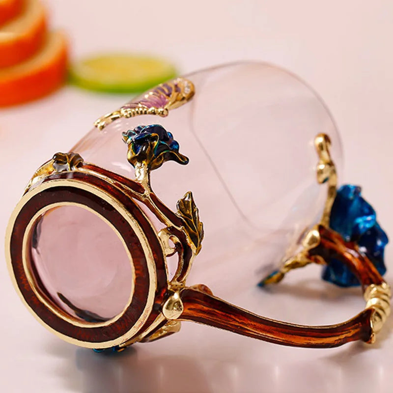 Norvo | Håndlagde emaljekopper Rose-Glass tekrus med stålskje Luksus unike gaver til bryllup, Valentinsdag, bursdagsgaver