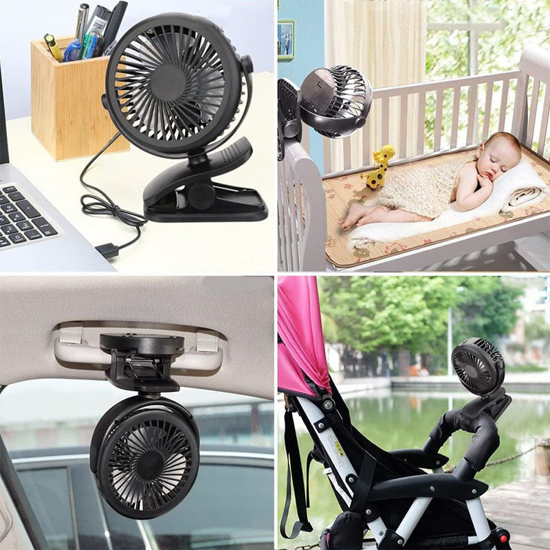 Norvo | Bærbar klemvifte med 360° rotasjon – USB & oppladbart batteri