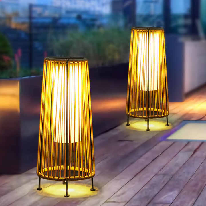 Norvo | Solr LED Rattanlampe – Stor utendørs belysning i oval design for hage og terrasse