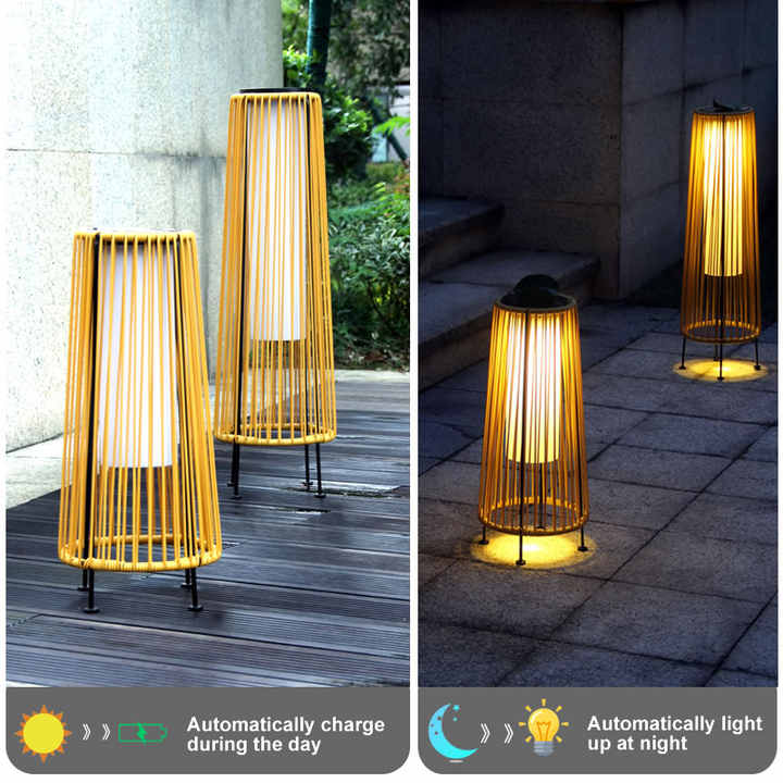 Norvo | Solr LED Rattanlampe – Stor utendørs belysning i oval design for hage og terrasse