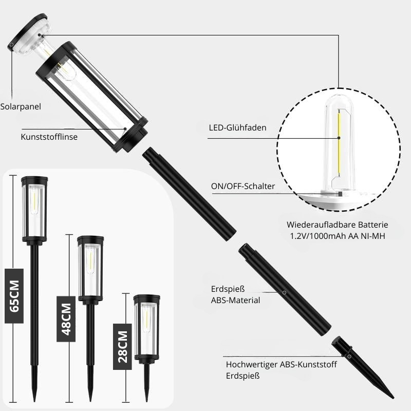 Norvo | Solhage Veibelys | Automatisk Dusk Sensor | IP65 Vanntett | Varm Hvit LED | 12t Driftstid | Sett med 2