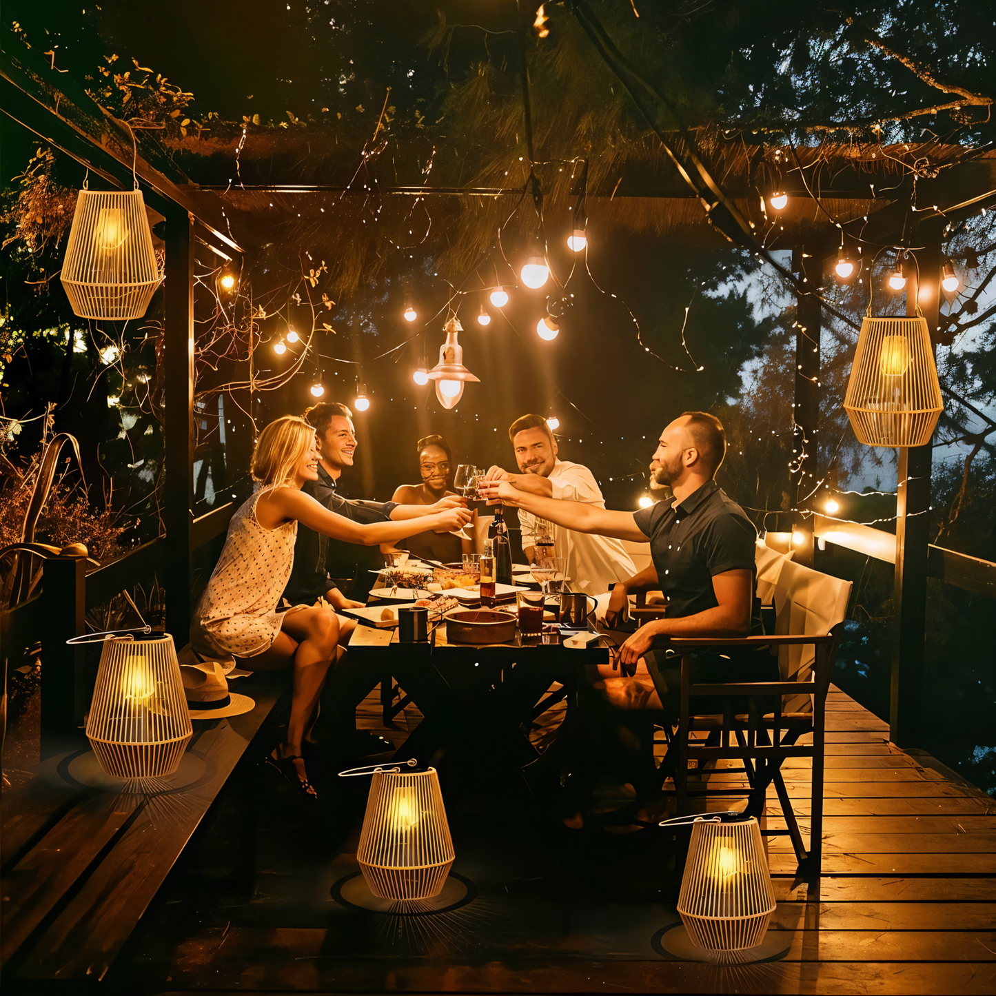 Norvo | Luminara Naturlig Lys Solbambuslampe | Håndvevd & Værbestandig | 12 timer. Lysvarighet | Naturlig Design