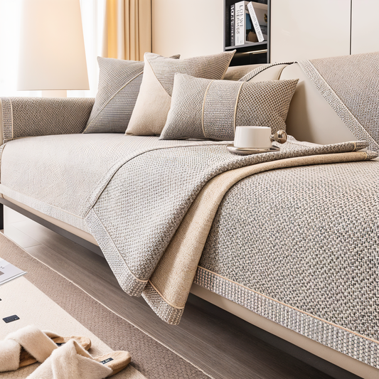 Norvo | Solid Satin Sofa Cover – Non-glidende bomull og polyesterbeskytter