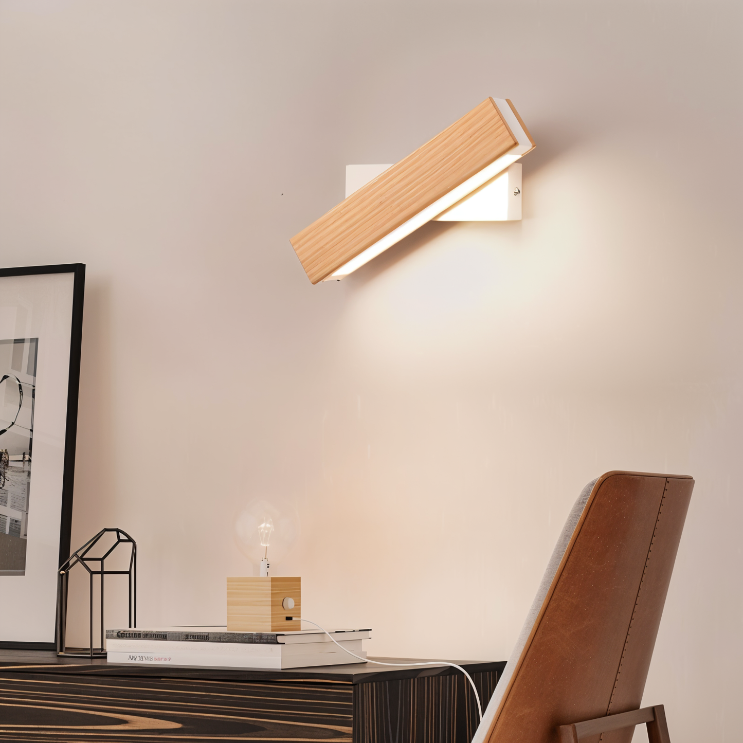 Norvo | TwistLED Vegglampe - 360° roterbar rektangulær LED vegglampe laget av tre