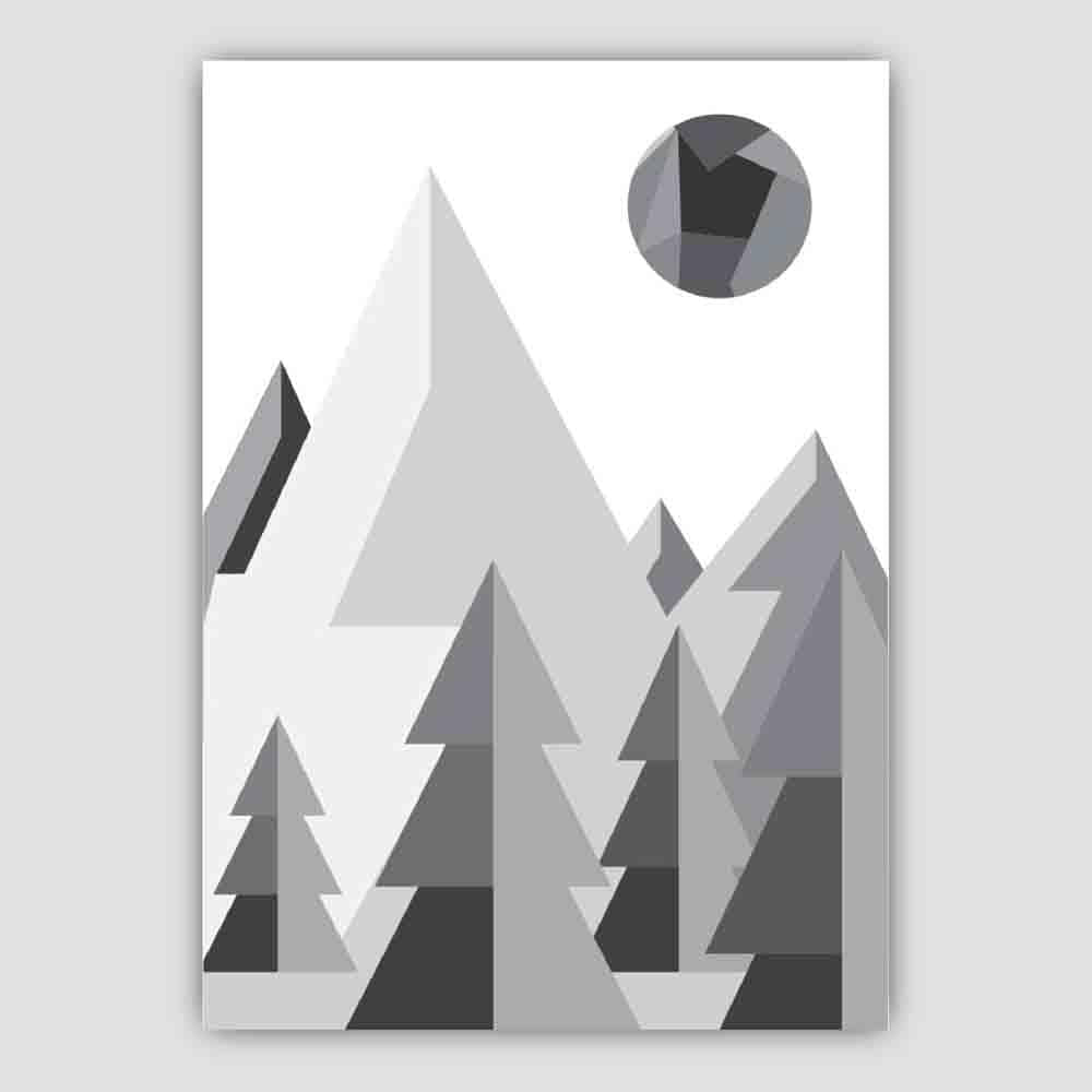 Norvo | Geometrisk Poly Svart Og Grå Skog Plakat