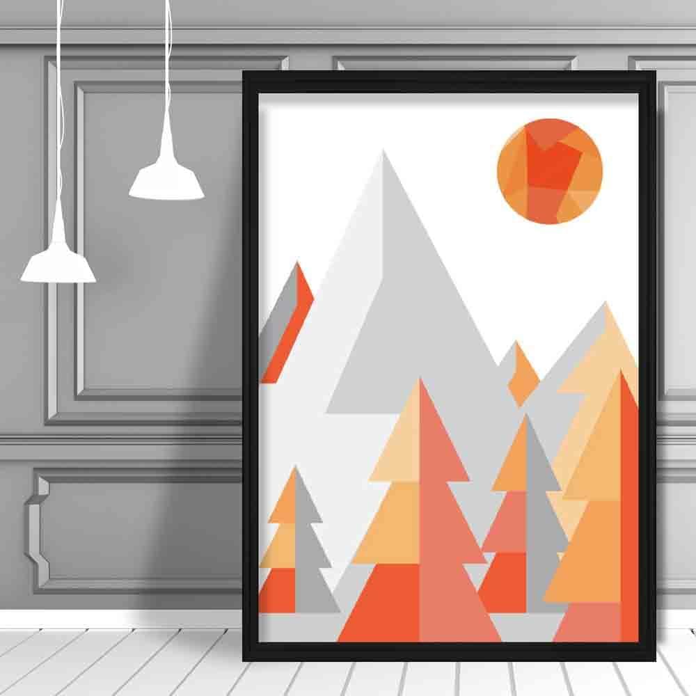 Norvo | Geometrisk Poly Orange Og Grå Skog Plakat