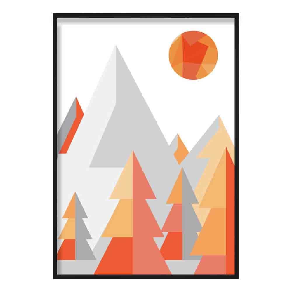 Norvo | Geometrisk Poly Orange Og Grå Skog Plakat