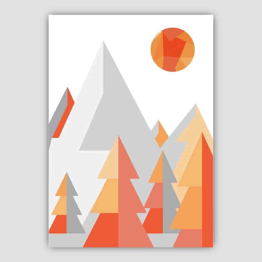 Norvo | Geometrisk Poly Orange Og Grå Skog Plakat