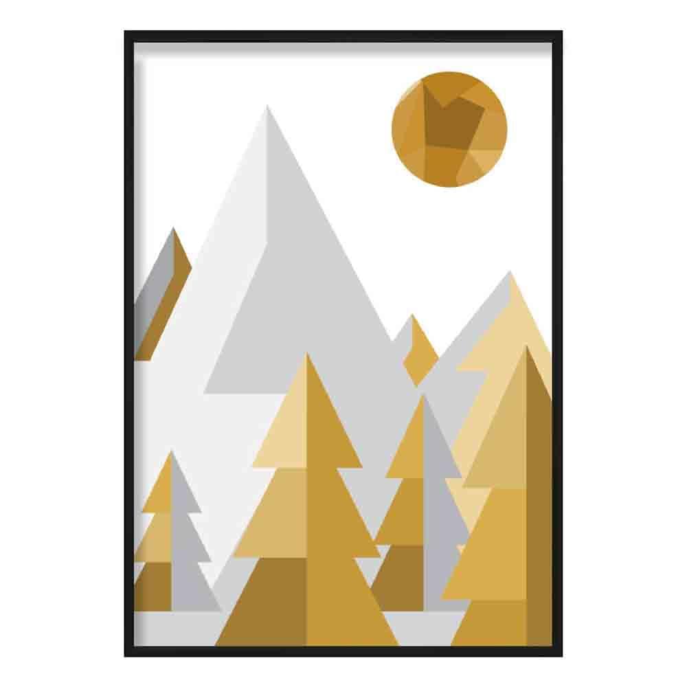 Norvo | Geometrisk Poly Gul Og Grå Skog Plakat