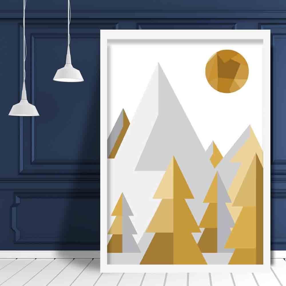 Norvo | Geometrisk Poly Gul Og Grå Skog Plakat