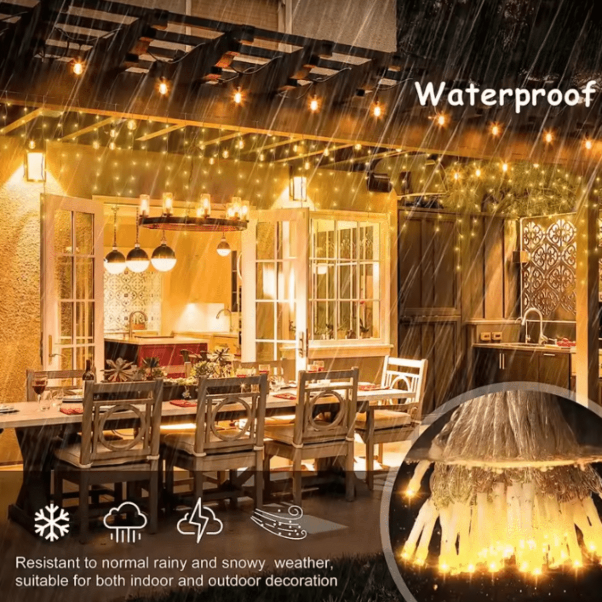 Norvo | LED Hage Gardin 4 × 0.6 m med værbestandig design