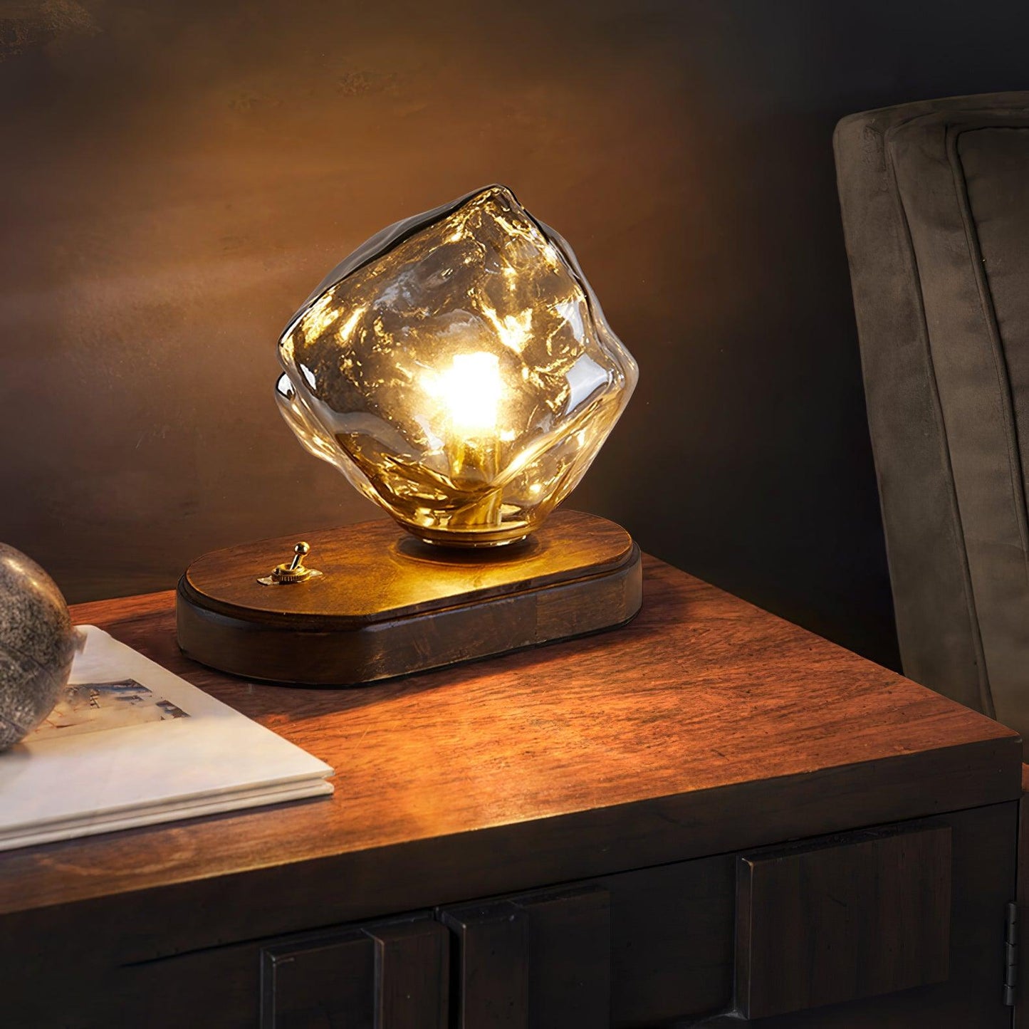 Norvo | Glass Block Table Lamp | Modern Design with Clear Glass | Ideal for Living Room & Bedroom Lighting