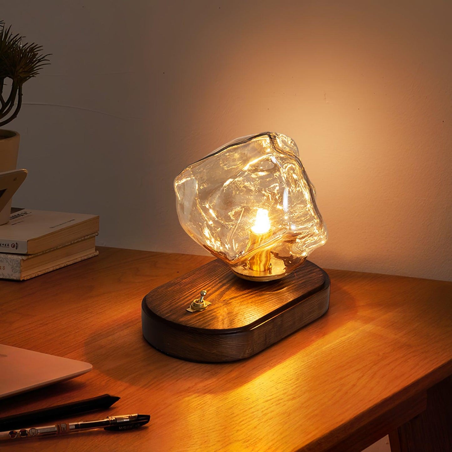 Norvo | Glass Block Table Lamp | Modern Design with Clear Glass | Ideal for Living Room & Bedroom Lighting