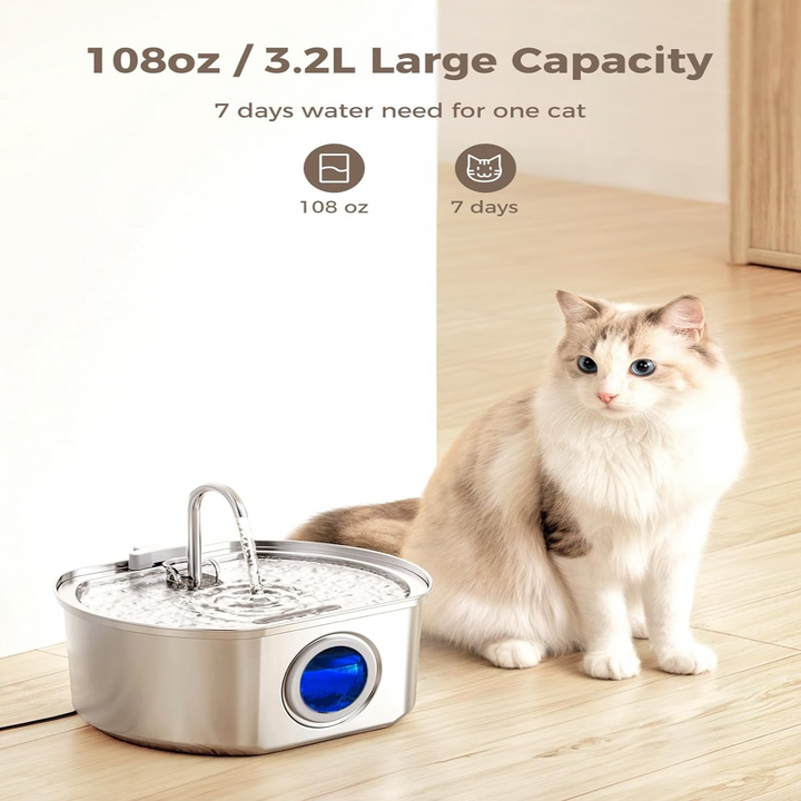 Norvo | Felindra Katte Drikkefontene Laget av Rustfritt Stål | Strømmende Vann for Bedre Hydrering | Stille & Hygienisk | 2,5 L Kapasitet