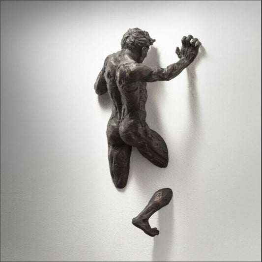 Norvo | Imitasjon Kobber Harpiks Ornament Abstrakt Figur Veggkunst Klatrer 3D Gjennom Vegg Statue Skulptur