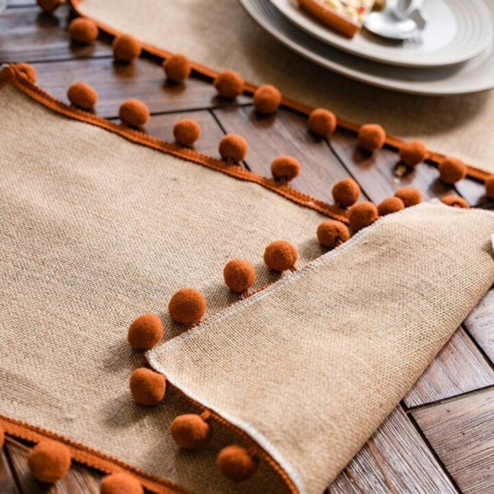 Norvo | Jute Bohemian Pom-Pom Bord Løper