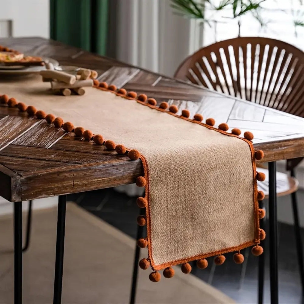 Norvo | Jute Bohemian Pom-Pom Bord Løper