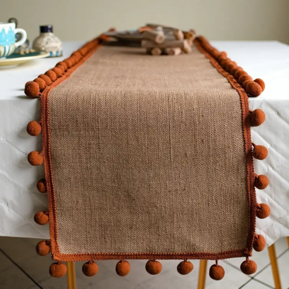Norvo | Jute Bohemian Pom-Pom Bord Løper