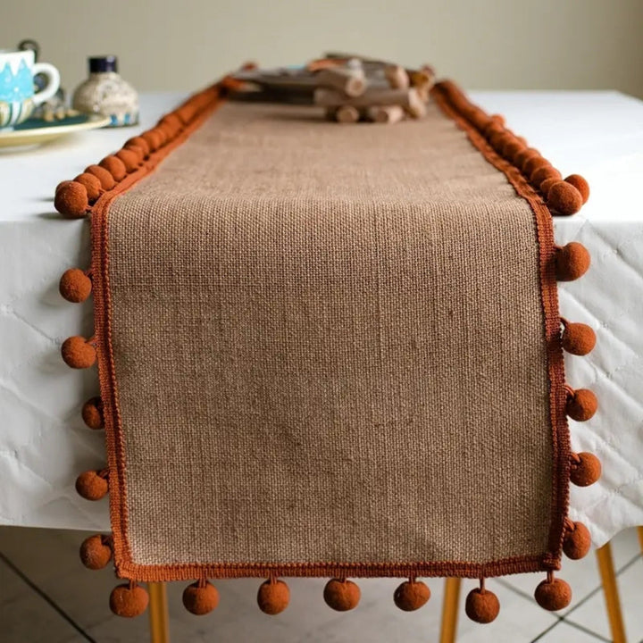 Norvo | Jute Bohemian Pom-Pom Bord Løper