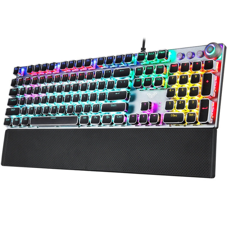 Norvo | AULA F2088 108 Taster Blandet Lysbelegg Punk Mekanisk Brun Bryter Kablet USB Gaming Tastatur med Metalltast (Sølv)