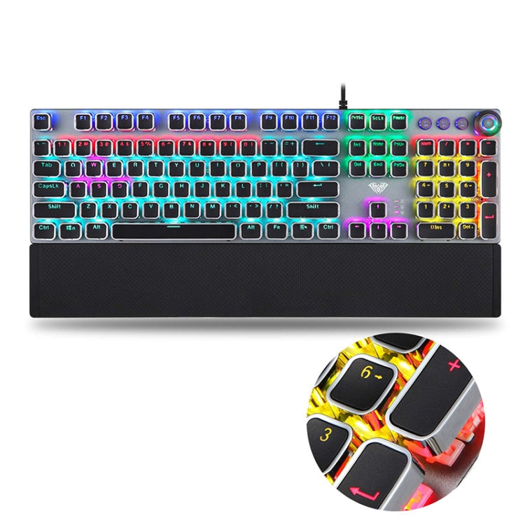 Norvo | AULA F2088 108 Taster Blandet Lysbelegg Punk Mekanisk Brun Bryter Kablet USB Gaming Tastatur med Metalltast (Sølv)