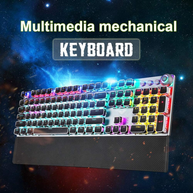 Norvo | AULA F2088 108 Taster Blandet Lysbelegg Punk Mekanisk Brun Bryter Kablet USB Gaming Tastatur med Metalltast (Sølv)