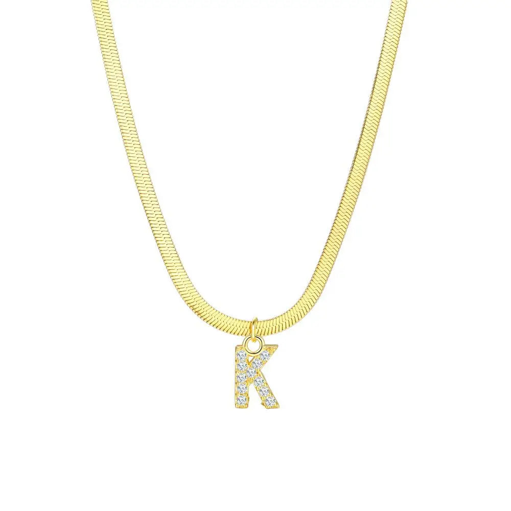 Norvo | Delikat Diamant Bokstav Initial Herringbone Halskjede