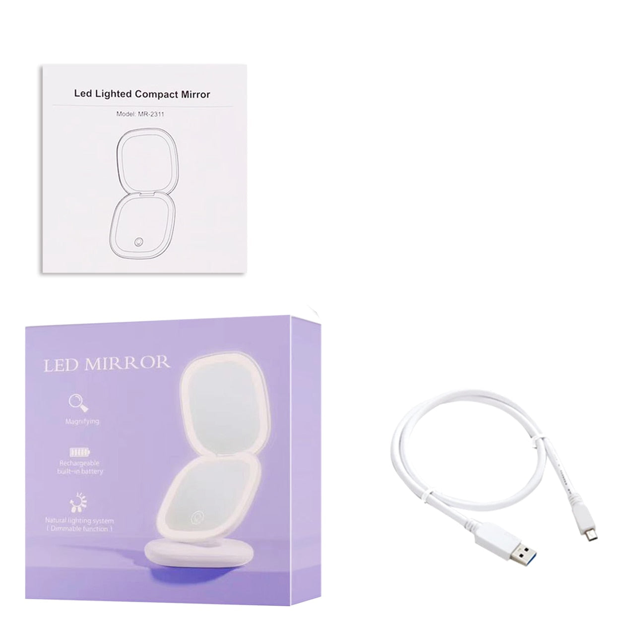 Norvo | Kompakt LED Makeup Speil med Dobbel Forstørrelse 1X og 10X