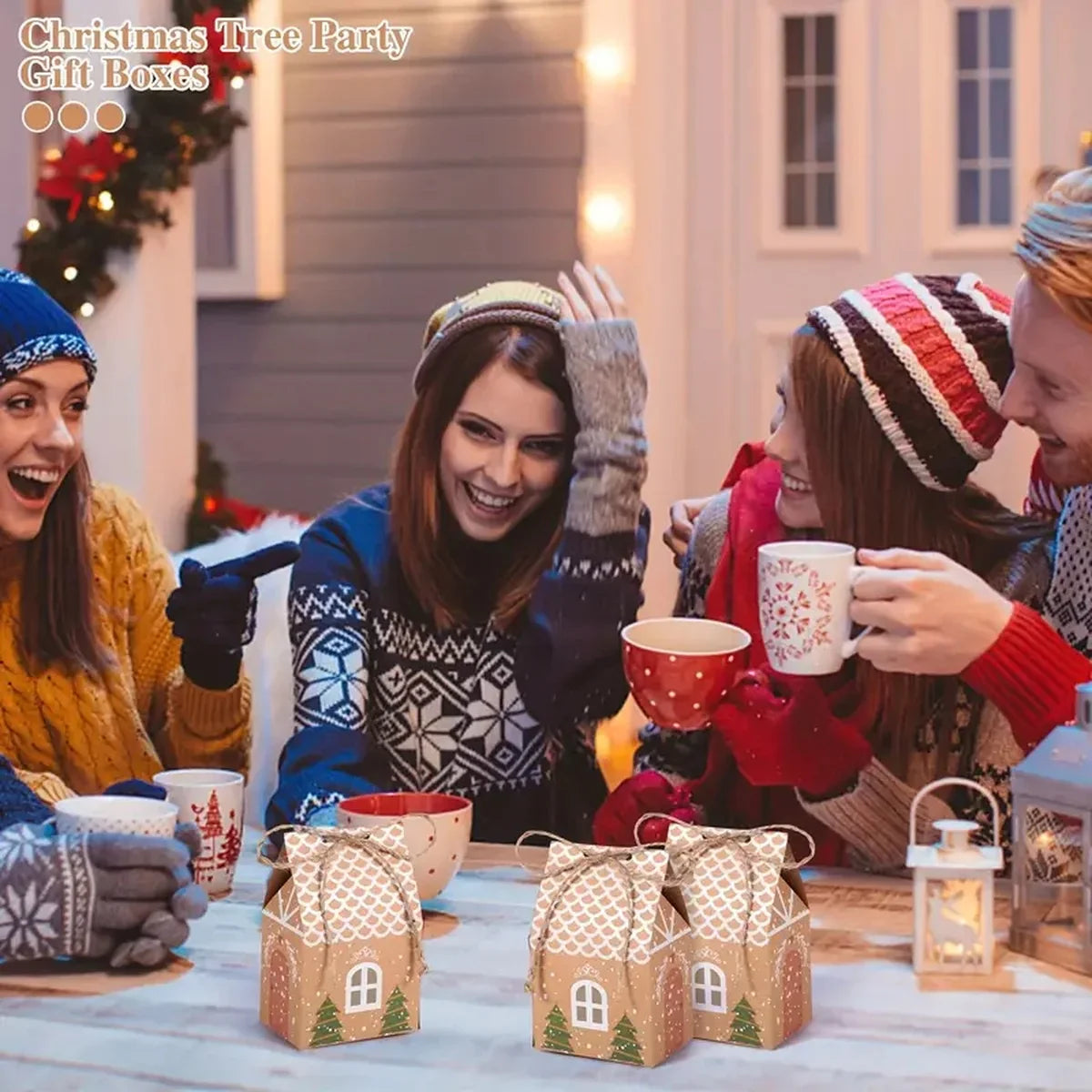 Norvo | Jule Pepperkake Hus Gaveesker – Sett med 12 eller 50 Kraftpapir Esker for Festlige Gaver
