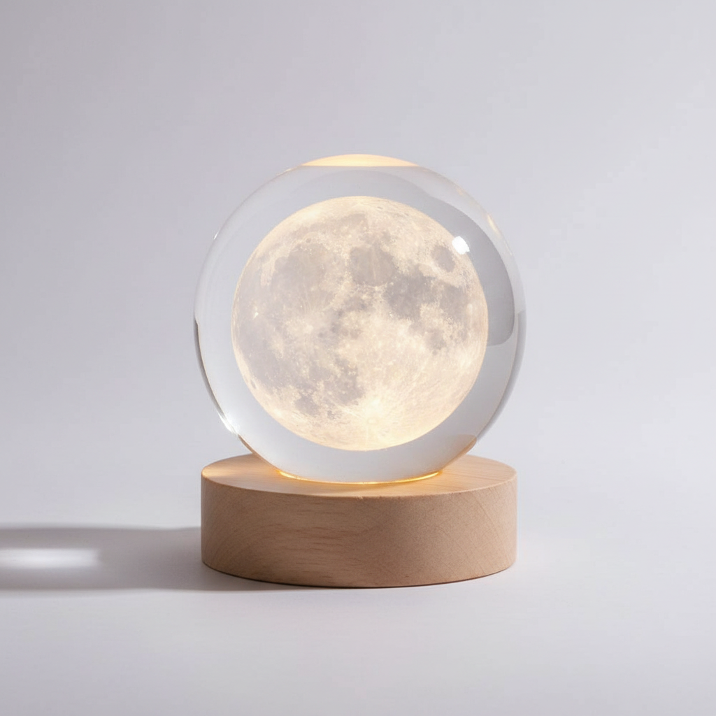 Norvo | AstroGlobe 3D Lampe – Sferisk Tre Bordlampe med Varme LED Lys og Planet Design