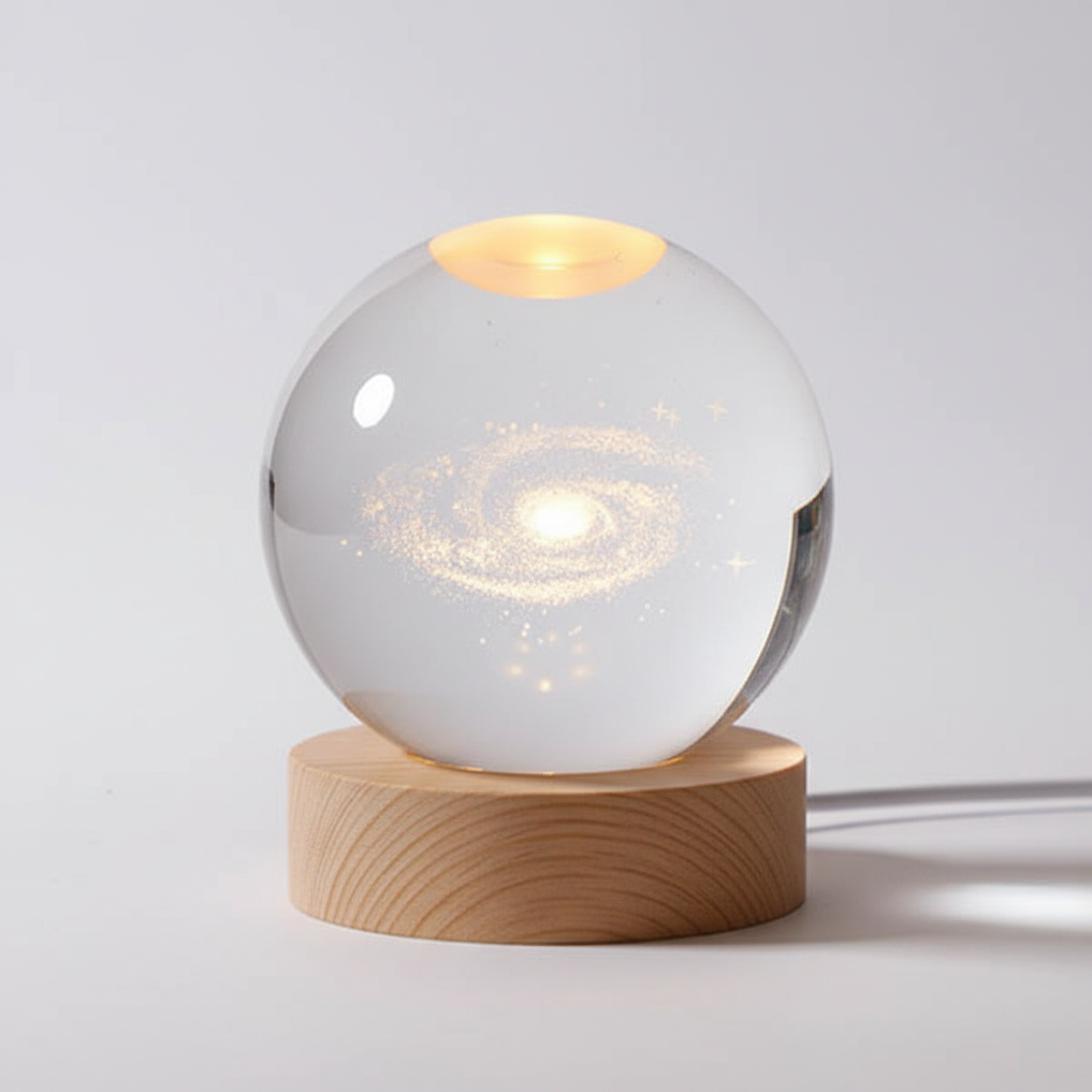 Norvo | AstroGlobe 3D Lampe – Sferisk Tre Bordlampe med Varme LED Lys og Planet Design