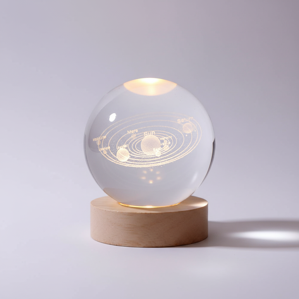 Norvo | AstroGlobe 3D Lampe – Sferisk Tre Bordlampe med Varme LED Lys og Planet Design