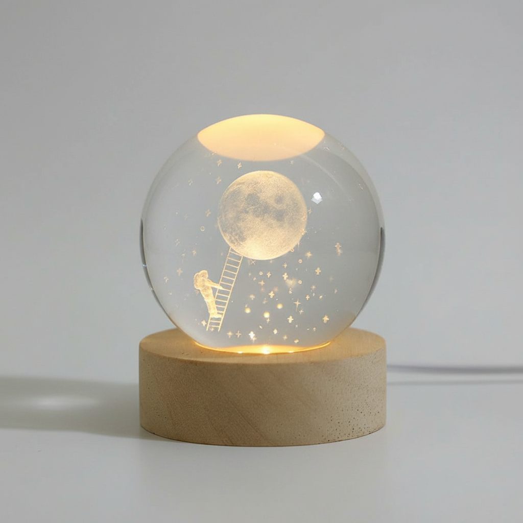Norvo | AstroGlobe 3D Lampe – Sferisk Tre Bordlampe med Varme LED Lys og Planet Design