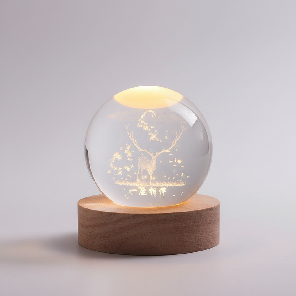 Norvo | AstroGlobe 3D Lampe – Sferisk Tre Bordlampe med Varme LED Lys og Planet Design
