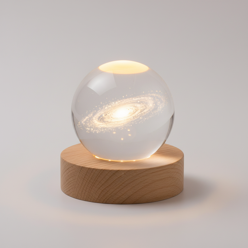 Norvo | AstroGlobe 3D Lampe – Sferisk Tre Bordlampe med Varme LED Lys og Planet Design
