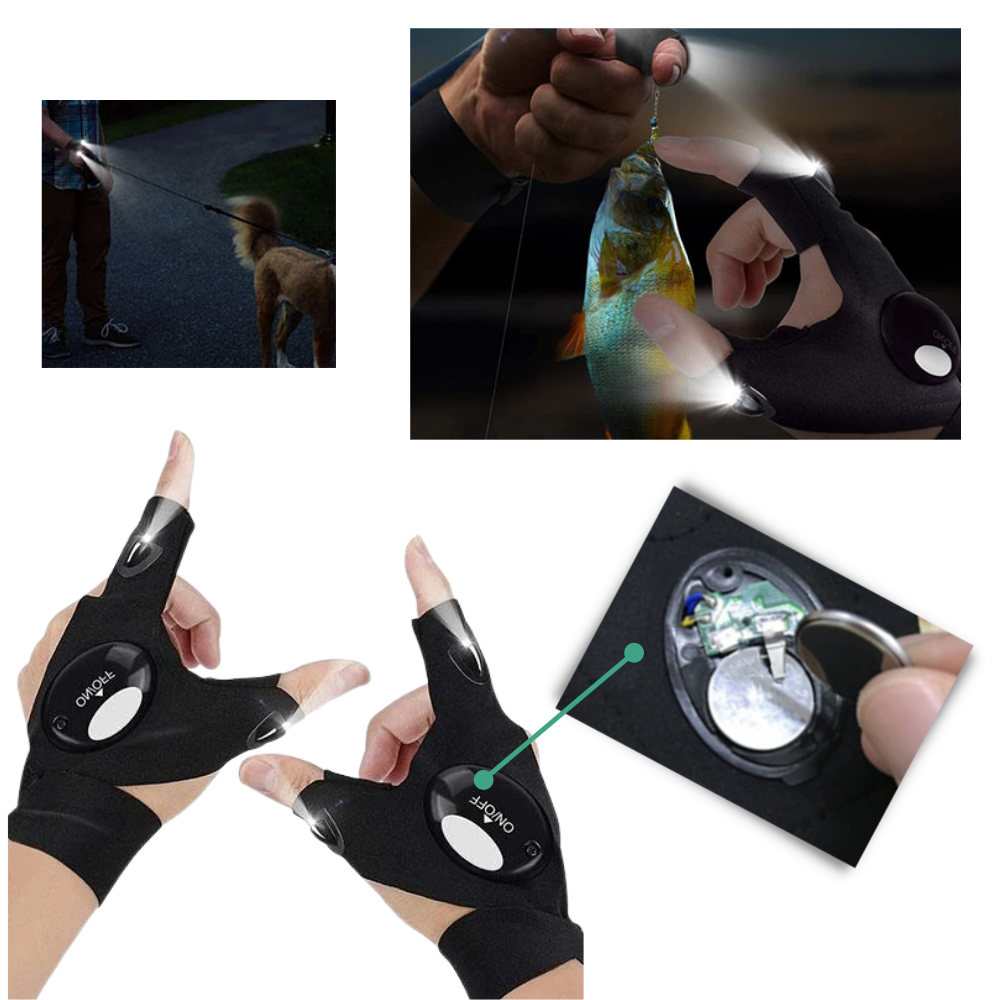 Ett par LED-hansker med vanntette lys
