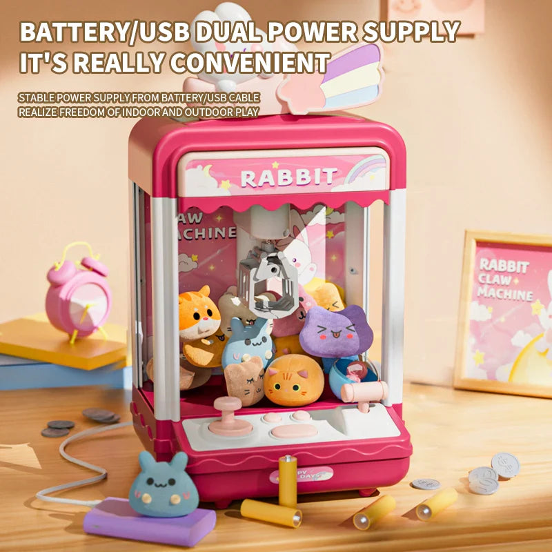 Doll Claw Machine med lys og musikk - Moro leketøy for fester, dobbel strømmodus, skuffedesign