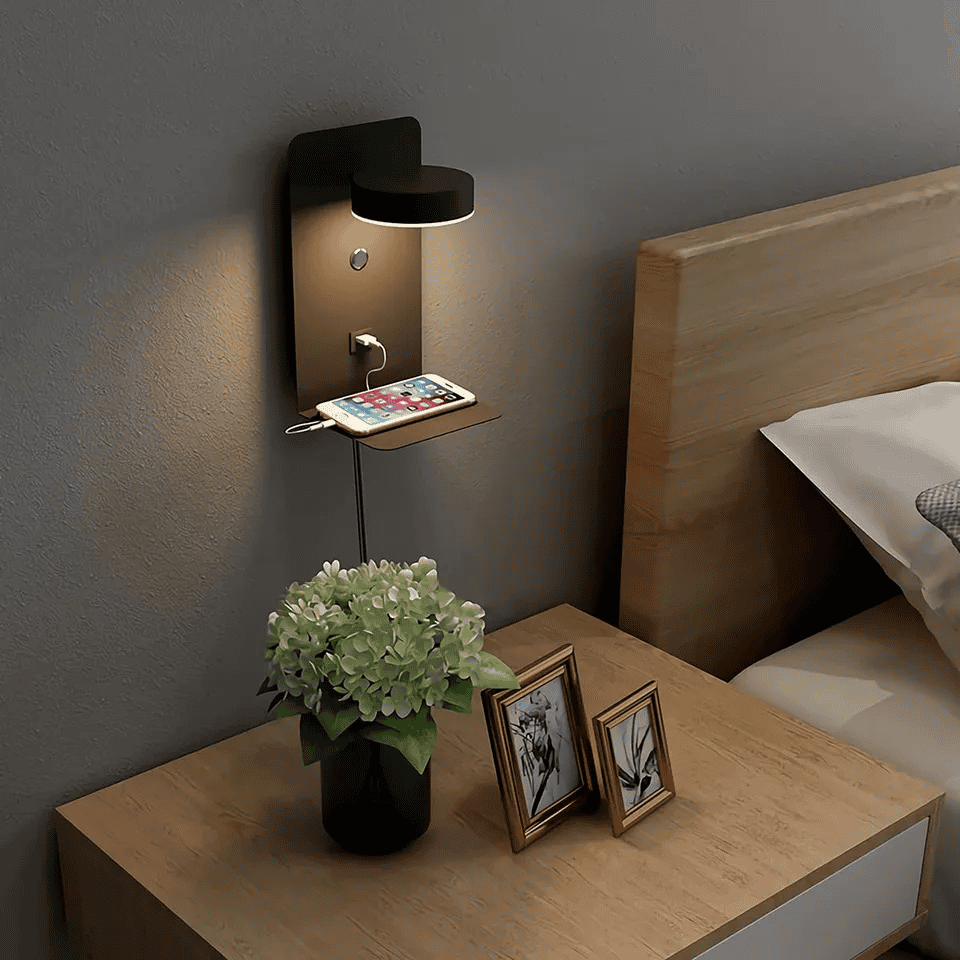 Norvo | LED vegglampe multifunksjonell dimbar med USB-lader for soverom