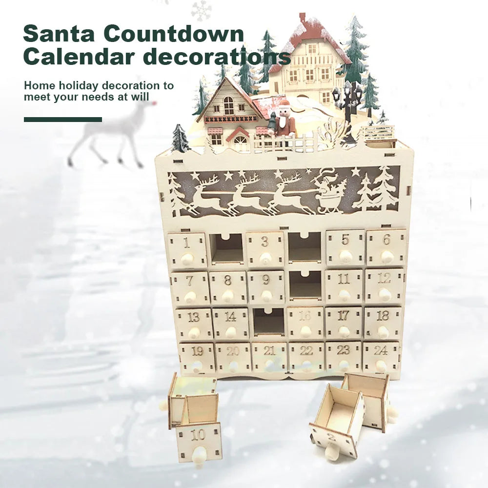 Norvo | LumiFest Wooden Advent Calendar – 24 Compartments with Warm LED Light & Christmas Atmosphere