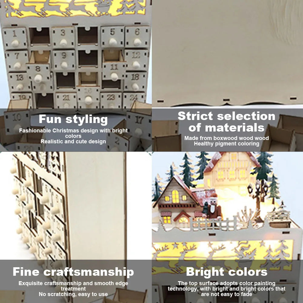 Norvo | LumiFest Wooden Advent Calendar – 24 Compartments with Warm LED Light & Christmas Atmosphere