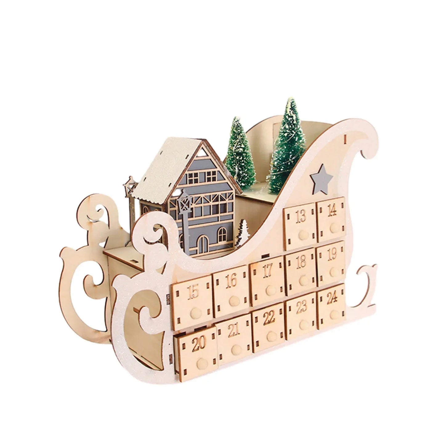 Norvo | LumiFest Wooden Advent Calendar – 24 Compartments with Warm LED Light & Christmas Atmosphere