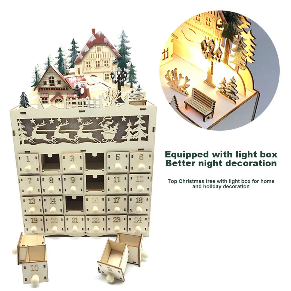 Norvo | LumiFest Wooden Advent Calendar – 24 Compartments with Warm LED Light & Christmas Atmosphere
