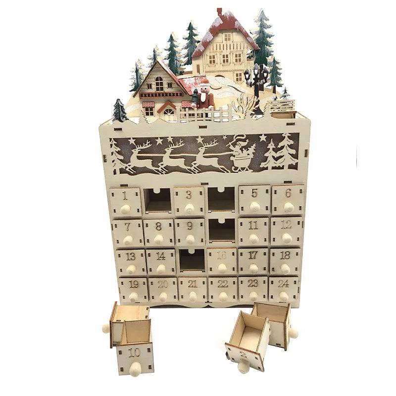 Norvo | LumiFest Wooden Advent Calendar – 24 Compartments with Warm LED Light & Christmas Atmosphere