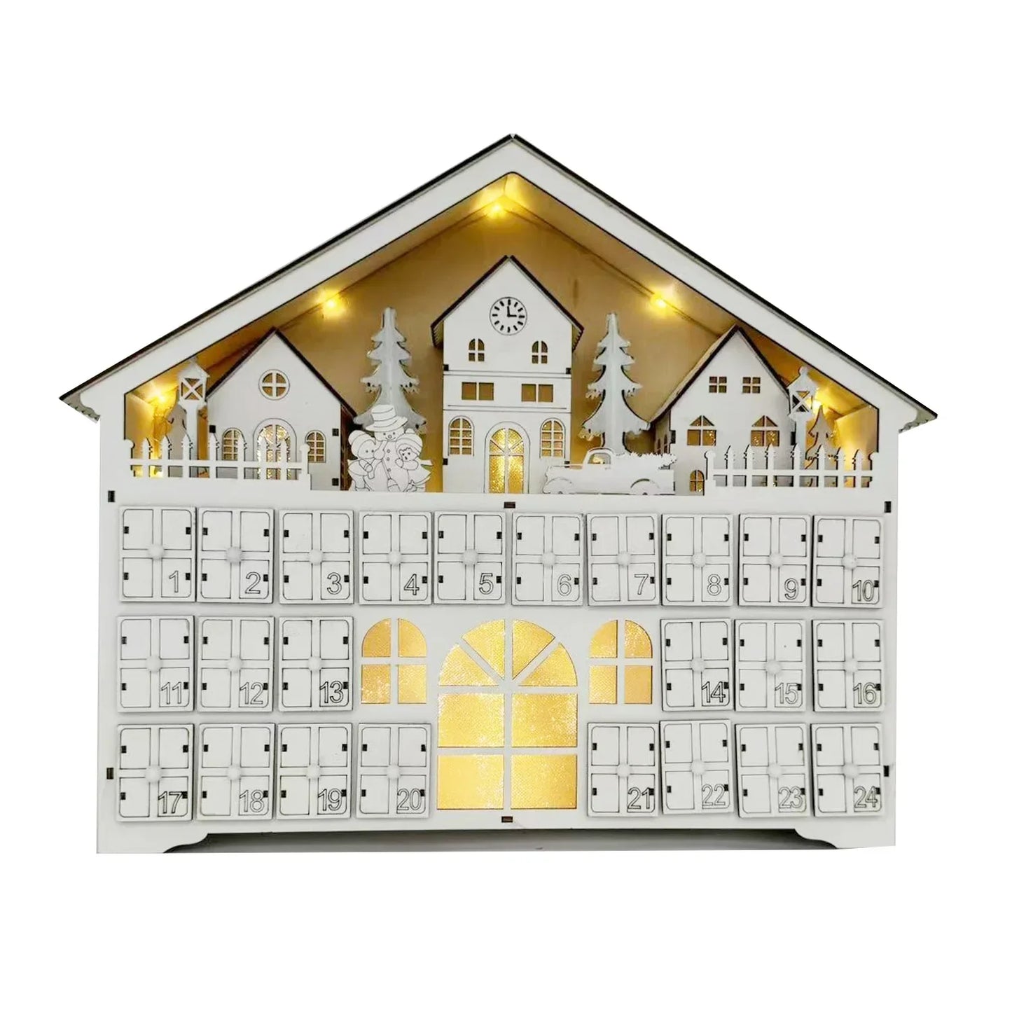 Norvo | LumiFest Wooden Advent Calendar – 24 Compartments with Warm LED Light & Christmas Atmosphere